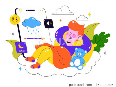 Mental Wellness Meditation Apps Vector Illustration featuring Mobile Software with Yoga Therapy for Anxiety and Relaxation in a Flat Style Background 130909206