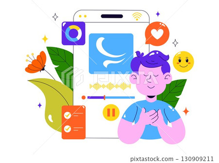 Mental Wellness Meditation Apps Vector Illustration featuring Mobile Software with Yoga Therapy for Anxiety and Relaxation in a Flat Style Background Mental Wellness Meditation Apps Vector Illustration featuring Mobile Software with Yoga Therapy for Anxiety and Relaxation in a Flat Style Background 130909211