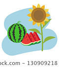 向日葵和西瓜的夏季插畫 130909218