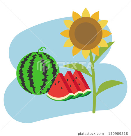 向日葵和西瓜的夏季插畫 向日葵和西瓜的夏季插畫 130909218