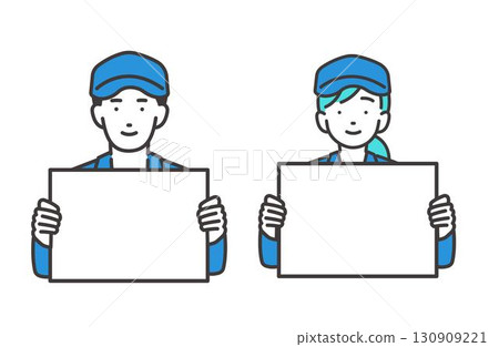 Vector illustration of male and female workers holding flip charts Vector illustration of male and female workers holding flip charts 130909221