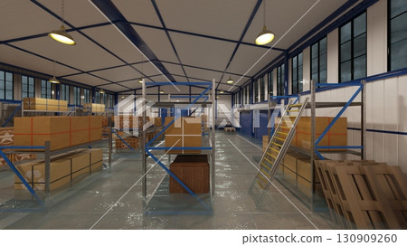 Flooded warehouse Flooded warehouse 130909260