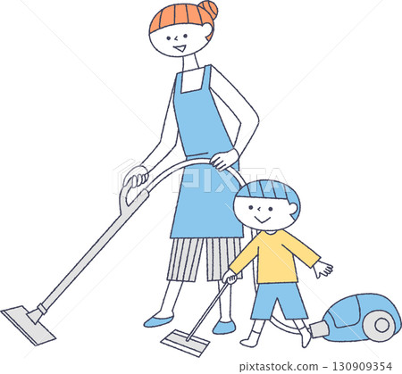 父母和孩子一起打掃 130909354