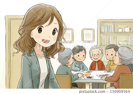 Miyu Series: Miyu makes origami alongside the elderly at a care facility 130909564