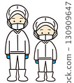 Men and women working in a factory (with masks) 130909647