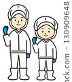 Men and women working in factories pumping their fists (no masks) 130909648