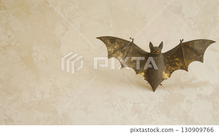 Matte Black Bat Sculpture with Gold Eyes. Hallowen Concept. Generated Image Matte Black Bat Sculpture with Gold Eyes. Hallowen Concept. Generated Image 130909766