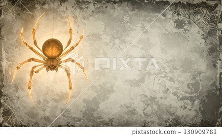 Floating Neon Orange Spider with Glowing Legs. Hallowen Concept. Generated Image 130909781