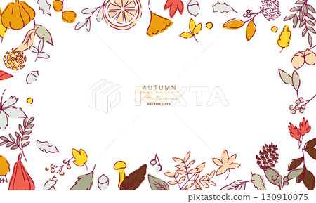 秋葉和堅果的向量插圖。秋季植物葉子插圖。秋季線條藝術背景。 秋葉和堅果的向量插圖。秋季植物葉子插圖。秋季線條藝術背景。 130910075