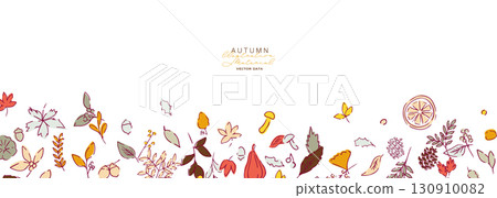 秋葉和堅果的向量插圖。秋季植物葉子插圖。秋季線條藝術背景。 秋葉和堅果的向量插圖。秋季植物葉子插圖。秋季線條藝術背景。 130910082
