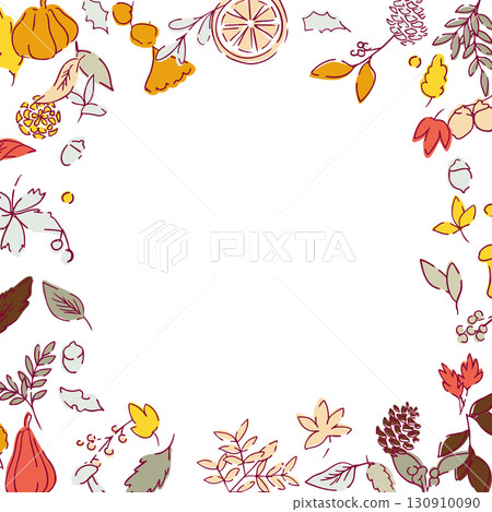 Vector illustration of autumn leaves and nuts. Autumn plant illustration with leaves. Autumn line art background. Vector illustration of autumn leaves and nuts. Autumn plant illustration with leaves. Autumn line art background. 130910090