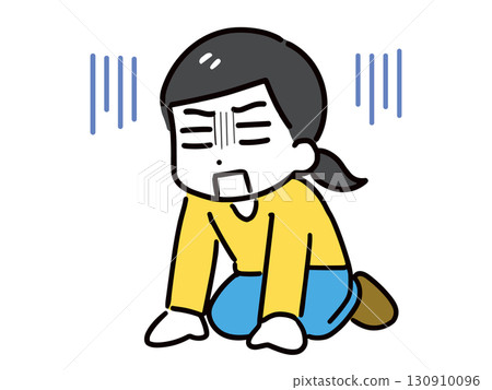A young woman in casual clothes (whole body) feeling depressed with her hands on the floor A young woman in casual clothes (whole body) feeling depressed with her hands on the floor 130910096