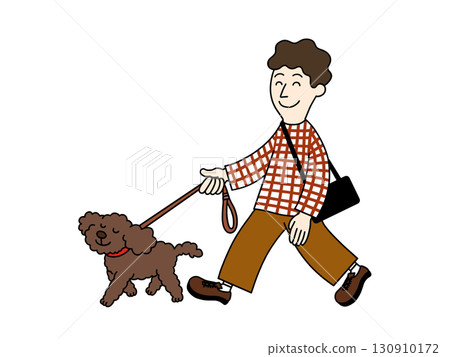 A man walking a dog 130910172