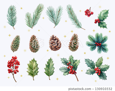 A gentle Christmas material set painted in watercolor 130910332