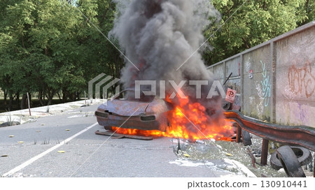Vehicle fire scene Vehicle fire scene 130910441