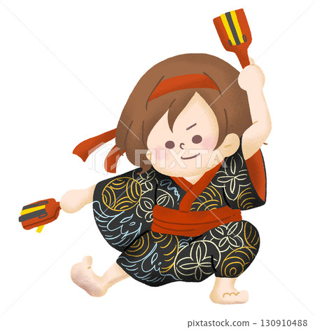 Illustration of children wearing cool costumes dancing Yosakoi Basara at a sports day Illustration of children wearing cool costumes dancing Yosakoi Basara at a sports day 130910488