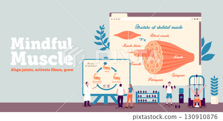 Vector banner illustration of muscle training and fitness motif 130910876