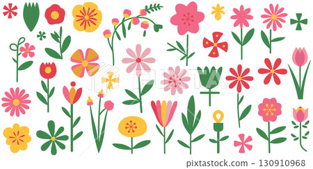 Colorful Flat Design Flowers and Plants vector Collection 130910968
