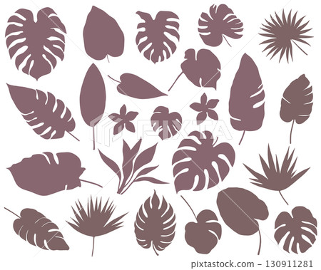 Collection of Tropical Leaf Silhouettes in Taupe leaves vector 130911281