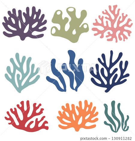 Colorful Abstract Coral and Seaweed Shapes underwater vector 130911282