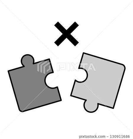 A simple icon illustration of a jigsaw puzzle where the pieces do not fit together and show incompatibility, symbolizing a mismatch, error, failure or challenge. 130911686