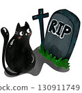 cute black cat in halloween 130911749