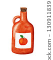 Hand drawn illustration of apple cider vigenar in red orange jug bottle. Fresh healthy beverage spice srink, natural juice ingredient, delicious table ripe nutrition vitamin, seasoning container. 130911839