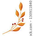 Watercolor hand drawn illustration of thin tree branches twigs with yellow orange leaves leaf berries. Autumn fall forest wood woodland natural elements, october november clipart, elegant style. 130911840