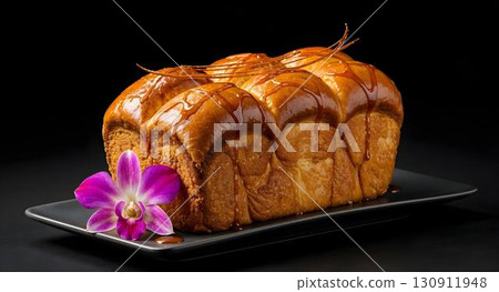 Deliciously Baked Sweet Bread with Beautiful Orchid Decoration Enhancing Its Appeal 130911948