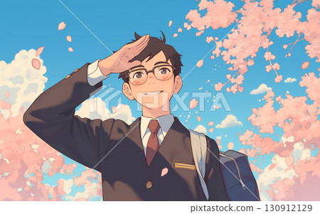 櫻花樹下充滿動力的高中生 AI 影像 130912129