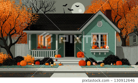 A cute and stylishly decorated Halloween house 130912646