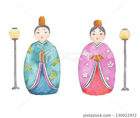 Watercolor illustration of Hina dolls 130912972