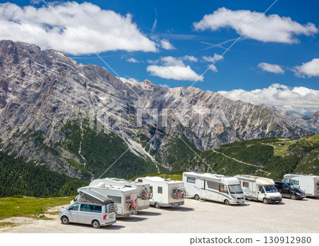Motorhomes in the Parking Lot and the Majestic Dolomites Motorhomes in the Parking Lot and the Majestic Dolomites 130912980