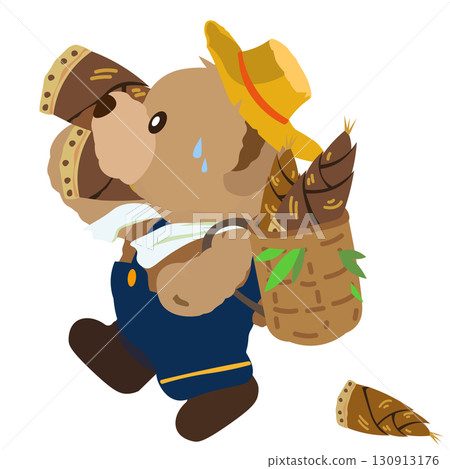 一隻泰迪熊採摘了很多竹筍後回家的插圖 130913176