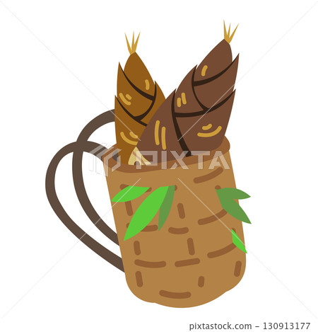 Illustration of picked bamboo shoots in a basket on one's back Illustration of picked bamboo shoots in a basket on one's back 130913177
