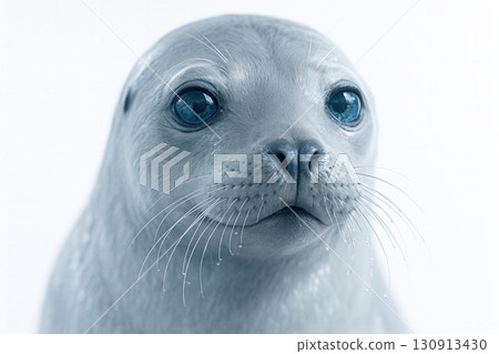Adorable Seal Pup With Blue Eyes And Whiskers On White Adorable Seal Pup With Blue Eyes And Whiskers On White 130913430