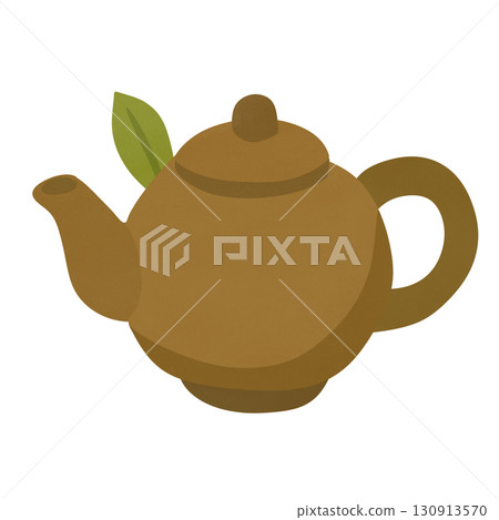 brown teapot with green leaf 130913570