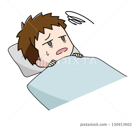 一個躺在床上也睡不著的男孩的插圖 130913602