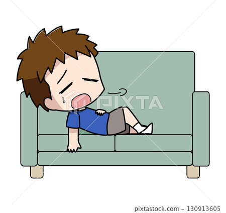 Illustration of a tired boy lying on the sofa Illustration of a tired boy lying on the sofa 130913605