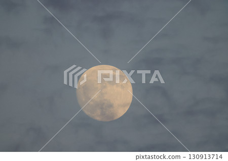 Sept 6 2025 Full Moon with Gentle Clouds in a Soft Sky During Evening Twilight 130913714