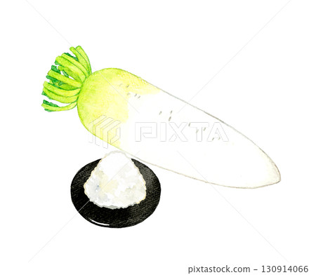 蘿蔔泥-蔬菜和調味品的手繪水彩插圖 130914066