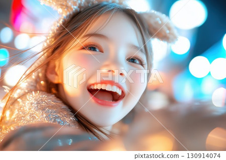 Girls enjoying themselves in costumes amid the illuminations 130914074