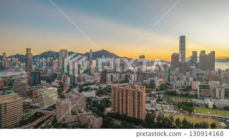 Sept 12 2025 Scenic sunset skyline view over Kowloon Hong Kong Sept 12 2025 Scenic sunset skyline view over Kowloon Hong Kong 130914168