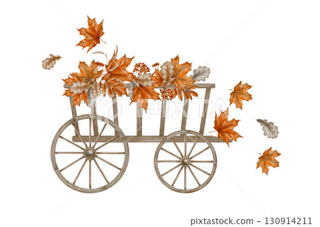Rustic wooden wagon for farm and harvest on transparent background.Watercolor hand drawn Illustration of vintage cart.Old retro country transport with wheel.Rural antique vehicle Rustic wooden wagon for farm and harvest on transparent background.Watercolor hand drawn Illustration of vintage cart.Old retro country transport with wheel.Rural antique vehicle 130914211