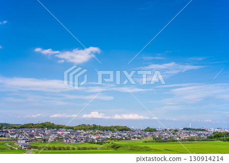 郊區風景:住宅區上空的清新藍天 郊區風景:住宅區上空的清新藍天 130914214