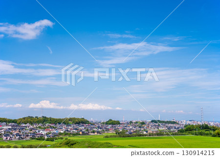 Suburban Scenery: A refreshing blue sky spreading over a residential area 130914215