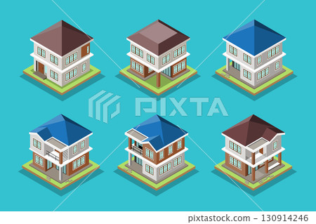 Isometric House Vector Set, Modern Home Illustration 130914246