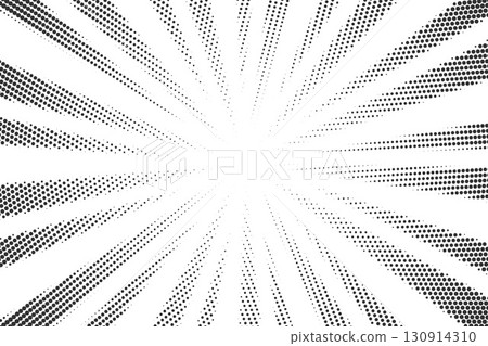 Dotted comic background with halftone pattern and radial rays. Pop art sunburst vector bg. Abstract manga backdrop 130914310