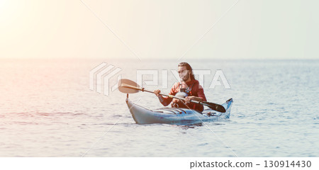 Woman Kayaking Paddle Ocean 130914430