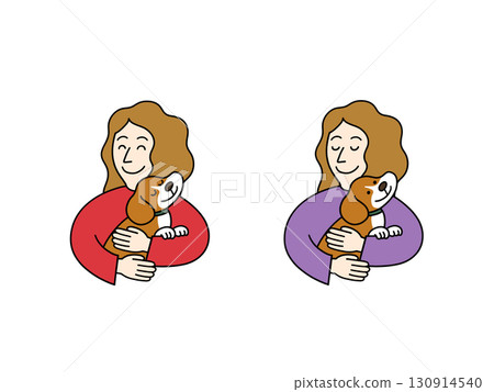 Woman hugging a dog Woman hugging a dog 130914540